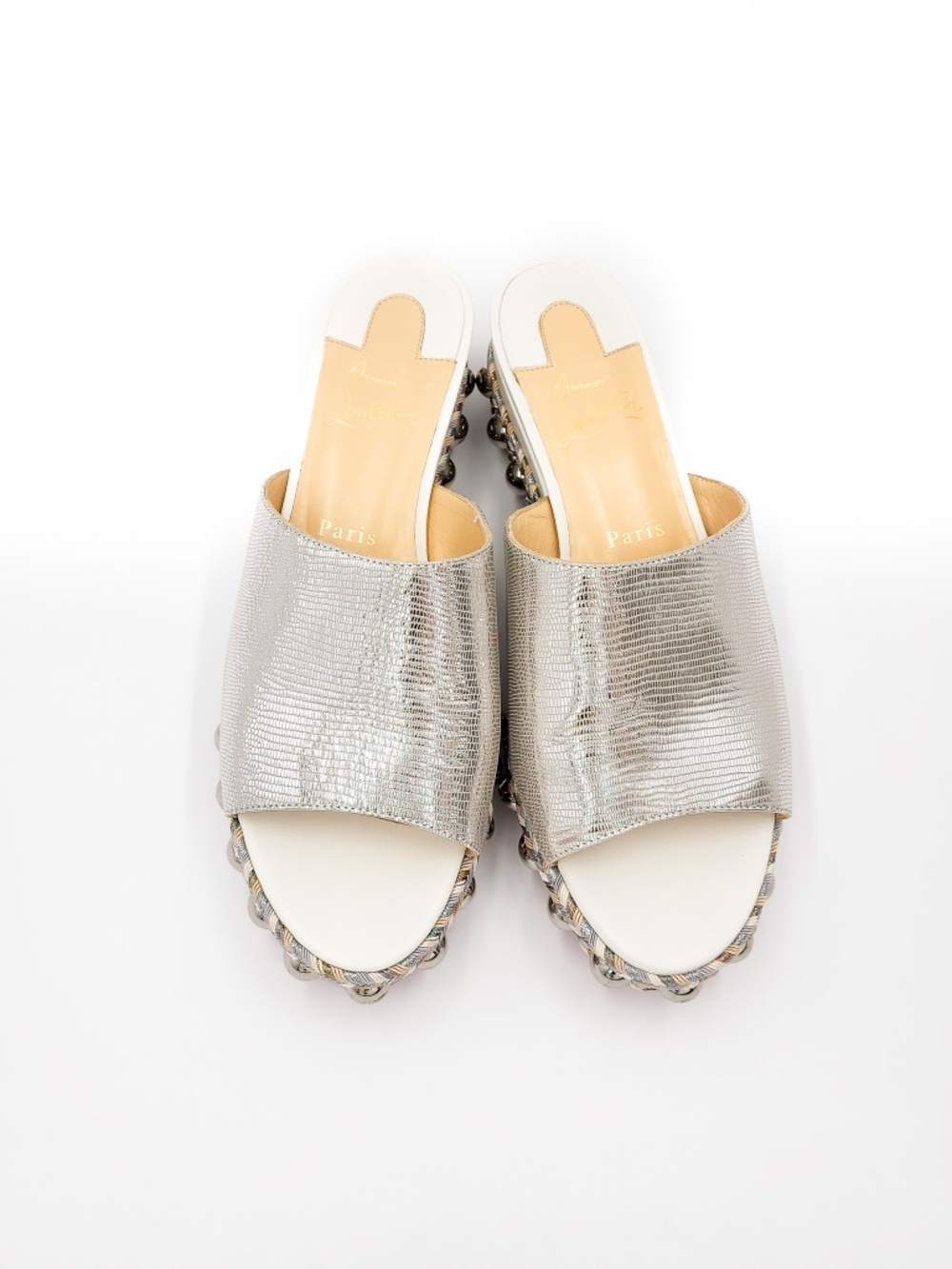 Christian Louboutin Leather Silver Studded Slip-On Platform Sandals  EU 39 - Picture 4 of 8